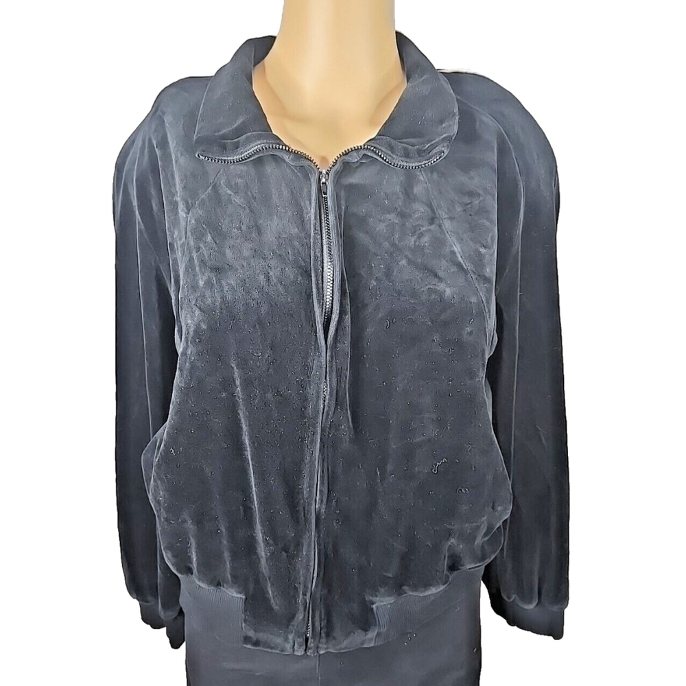 Donna Karan Intimates Women's VTG Black Velour Full Zip Jacket Size Medium